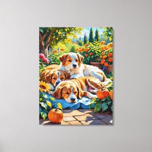 Autumn Bliss Dog Family stickte Canvas Print Leinwanddruck