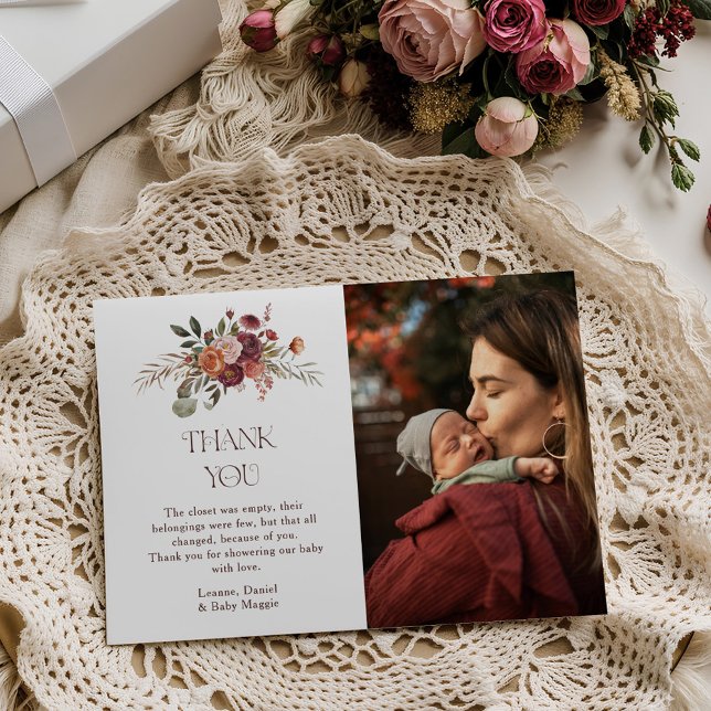 Autumn Blooms Pumpkin Photo Baby Shower Dankeskarte (Von Creator hochgeladen)