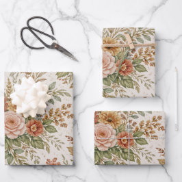 Autumn Blush Garden Floral Pattern Geschenkpapier Set