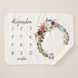 Autumn Boho Blooms Monogram Baby Milestone Foto Sherpadecke
