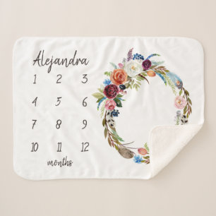 Autumn Boho Blooms Monogram Baby Milestone Foto Sherpadecke
