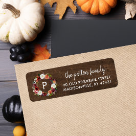 Autumn Boho Blooms Wreath Monogram-Rücksendeadress