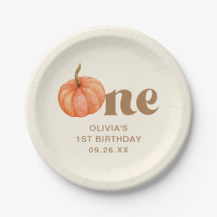 Autumn Boho Fall Watercolor Pumpkin 1. Geburtstag Pappteller