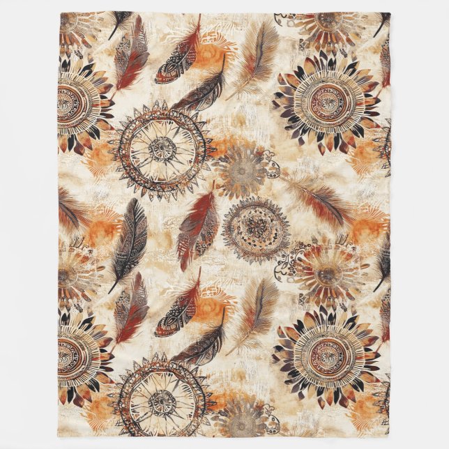 Autumn Boho Feathers Fleecedecke (Vorderseite)