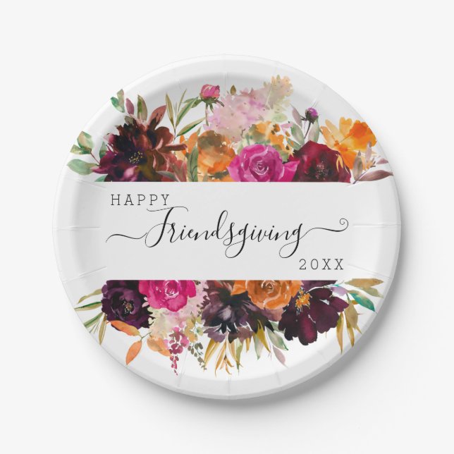 Autumn Boho Floral Friendsgiving Pappteller (Vorderseite)