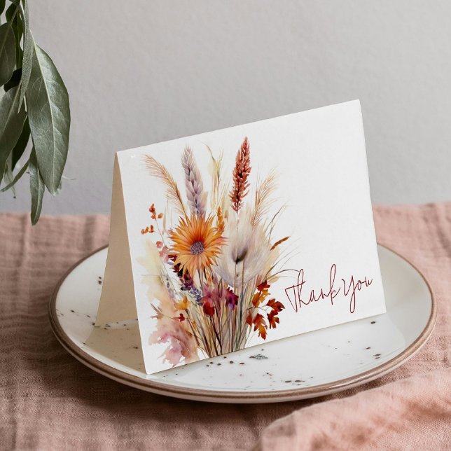 Autumn Boho Floral Wedding | weiß Dankeskarte (Autumn Boho Floral White Wedding Thank You Card)