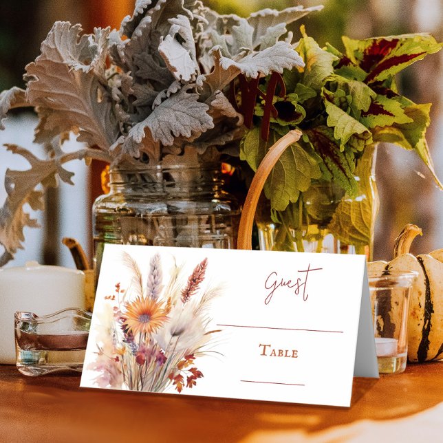 Autumn Boho Floral Wedding | weiß Platzkarte (Autumn Boho Floral White Wedding Table Place Card)