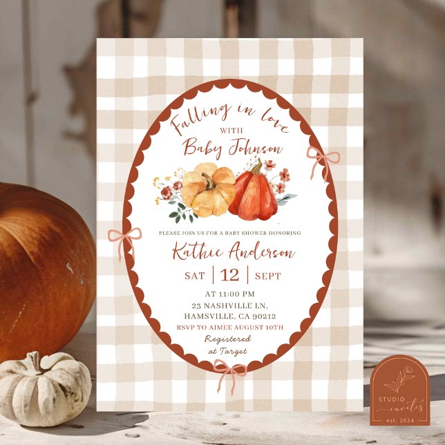 Autumn Boho Gingham Pumpkin Baby Shower Einladung (Von Creator hochgeladen)