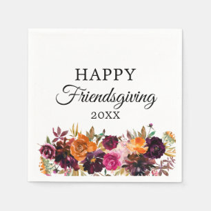 Autumn Boho Watercolor Floral Friendsgiving Serviette