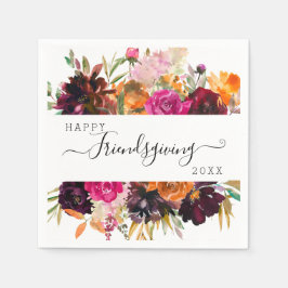 Autumn Boho Watercolor Floral Friendsgiving Serviette