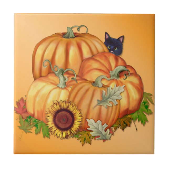 Autumn Bounty Pumpkins Cat Fliese (Vorderseite)