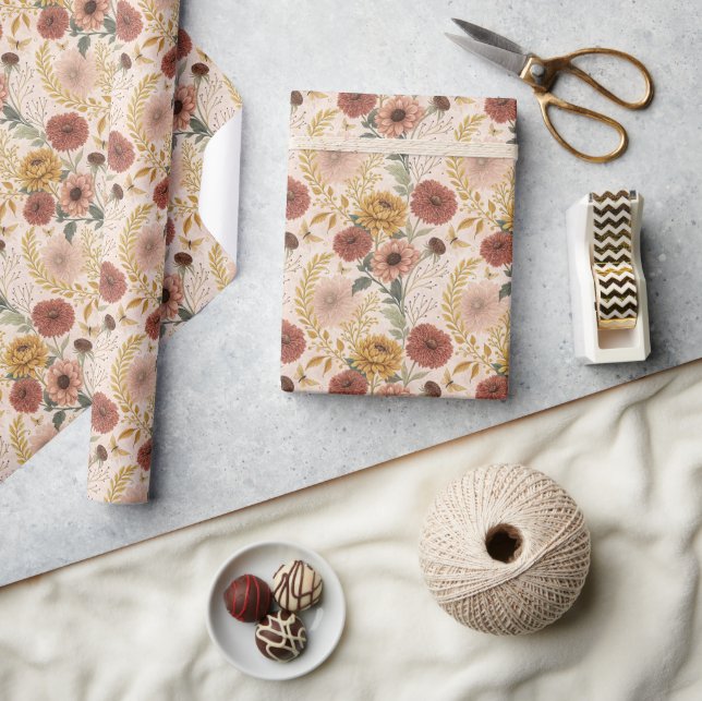 Autumn Bouquet Muster Wrapping Paper Roll Geschenkpapier (Kunsthandwerk)