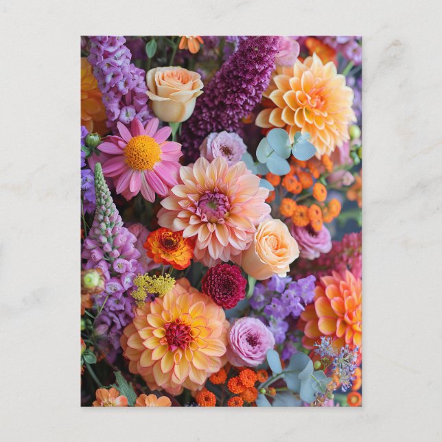 Autumn Bouquet with Dahlias, Freesias, and Gerbera Postkarte (Vorderseite)