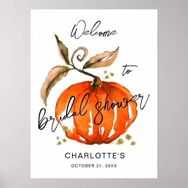 Autumn Brautparty Watercolor Pumpkin Poster (Vorne)