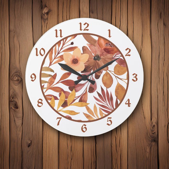 Autumn Browns Blätter Floral Große Wanduhr (Von Creator hochgeladen)