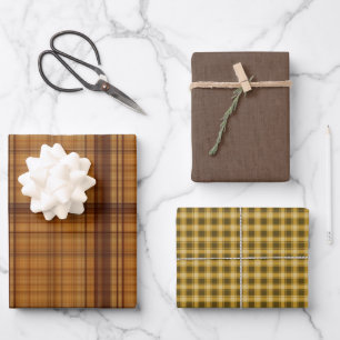 Autumn Browns Kariert Trio Geschenkpapier Set