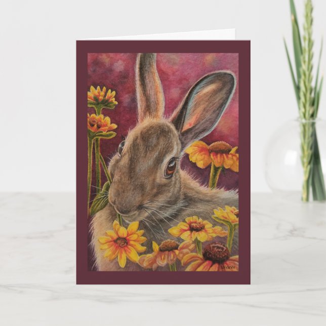 Autumn Bunny Rabbit Yellow Flowers Karte (Vorderseite)