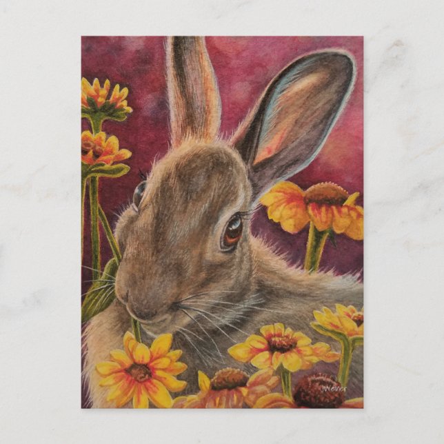 Autumn Bunny Rabbit Yellow Flowers Postkarte (Vorderseite)