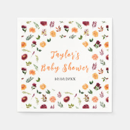 Autumn Burgundy and Orange Floral Baby Shower Serviette