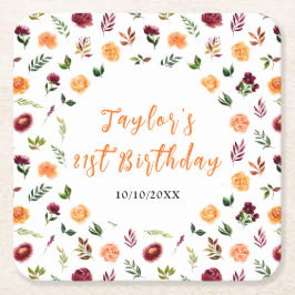 Autumn Burgundy and Orange Floral Birthday Rechteckiger Pappuntersetzer