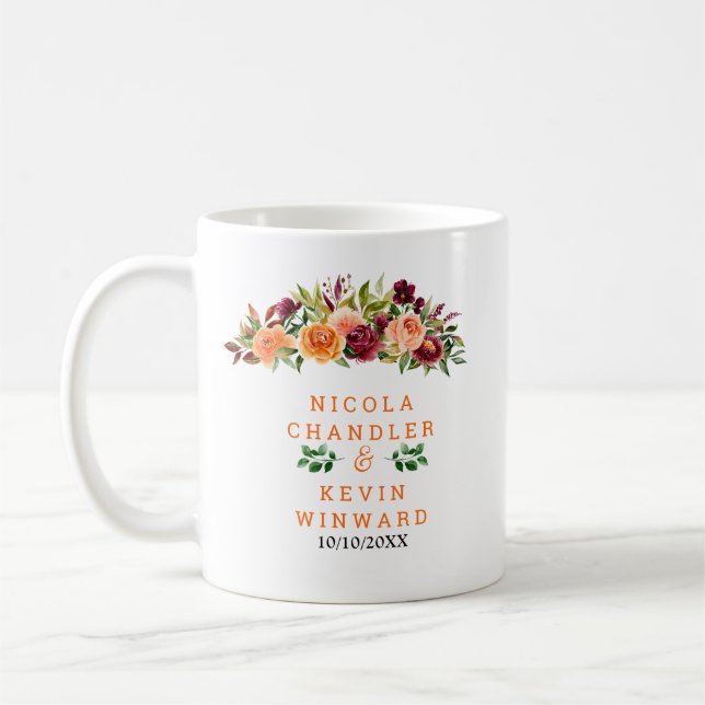 Autumn Burgundy and Orange Floral Wedding Kaffeetasse (Links)