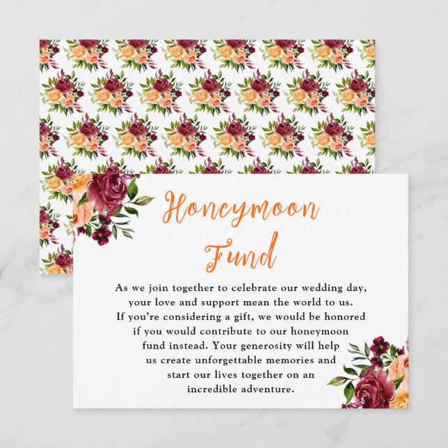 Autumn Burgundy and Orange Wedding Honeymoon Fund Begleitkarte (Vorne/Hinten)
