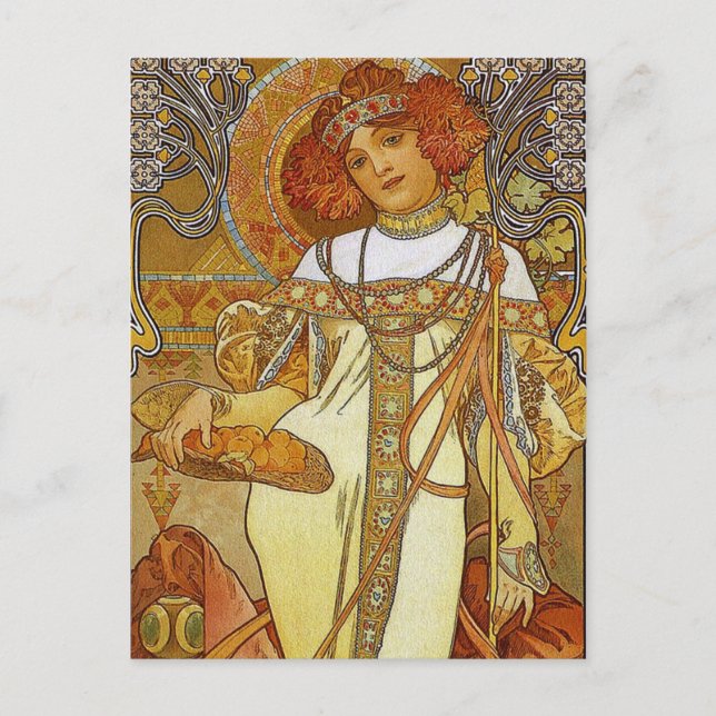 "Autumn" by Alphonse [Alfons] Mucha Postkarte (Vorderseite)