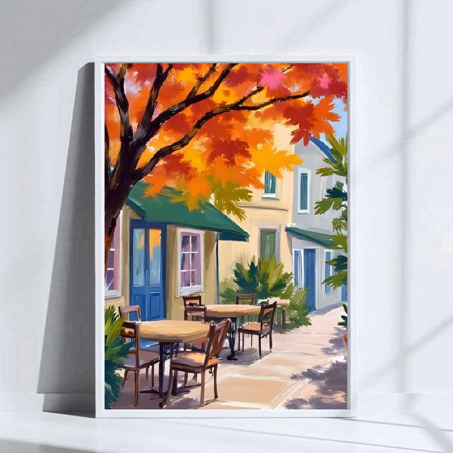 Autumn Cafe Watercolor Fall Foliage Art Poster (Von Creator hochgeladen)