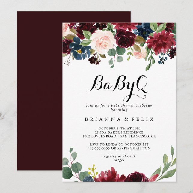 Autumn Calligraphy BabyQ Baby Shower Barbecue Einladung (Vorne/Hinten)