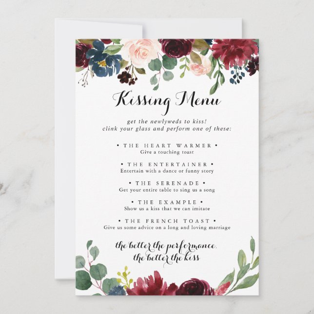 Autumn Calligraphy Wedding Kissing Menu Game Card (Vorderseite)