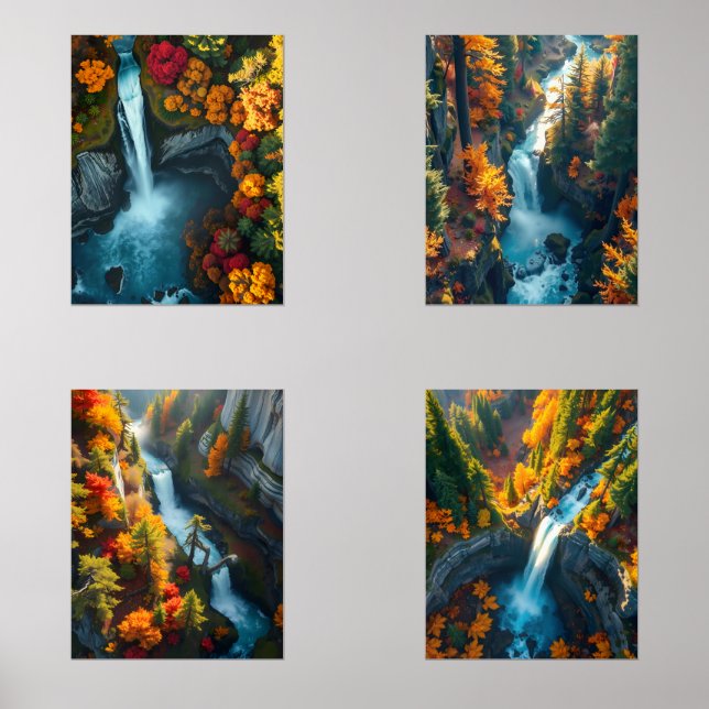 Autumn Canyon Waterfall – Vibrant Fall Forest Land Bilderwand Sets (Vorderseite)