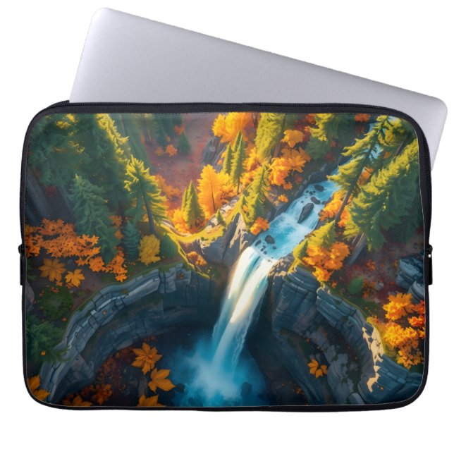 Autumn Canyon Waterfall – Vibrant Fall Forest Land Laptopschutzhülle (Vorderseite)