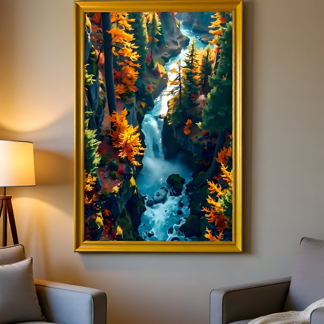 Autumn Canyon Waterfall – Vibrant Fall Forest Land Leinwanddruck (Von Creator hochgeladen)