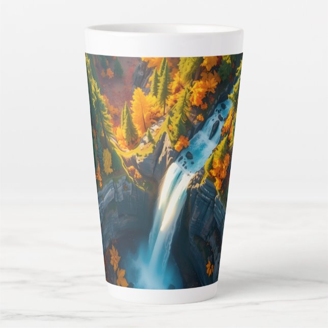 Autumn Canyon Waterfall – Vibrant Fall Forest Land Milchtasse (Vorderseite)