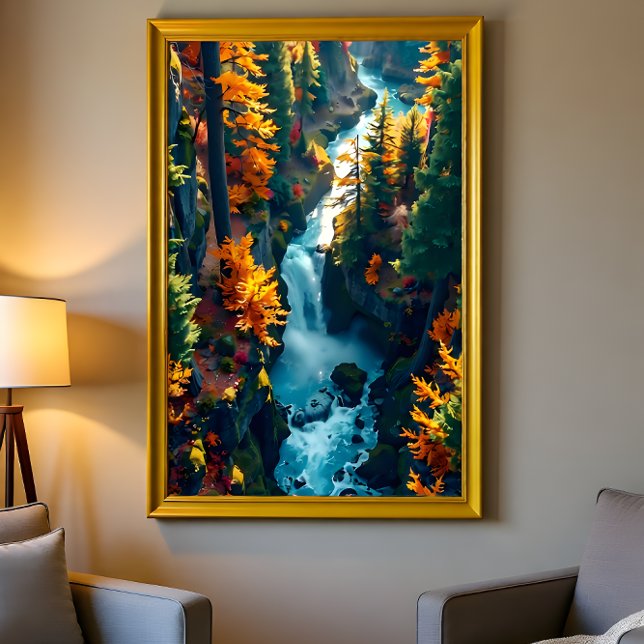 Autumn Canyon Waterfall – Vibrant Fall Forest Land Poster (Von Creator hochgeladen)