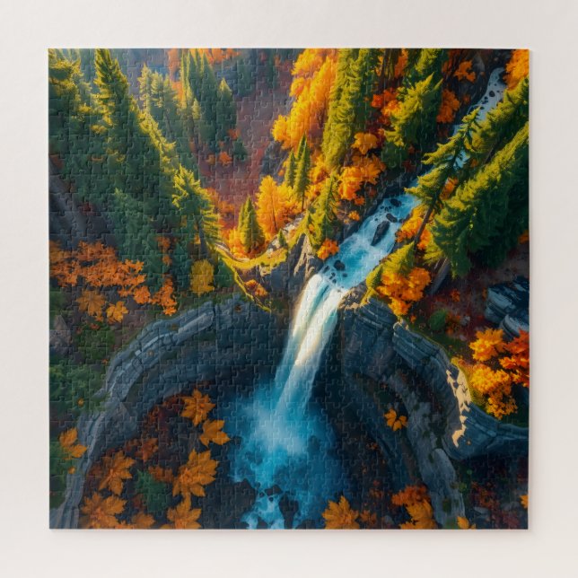 Autumn Canyon Waterfall – Vibrant Fall Forest Land Puzzle (Vertikal)