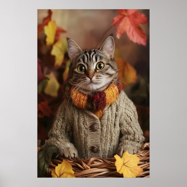 Autumn Cat Art Print, Cozy Fall Poster (Vorne)