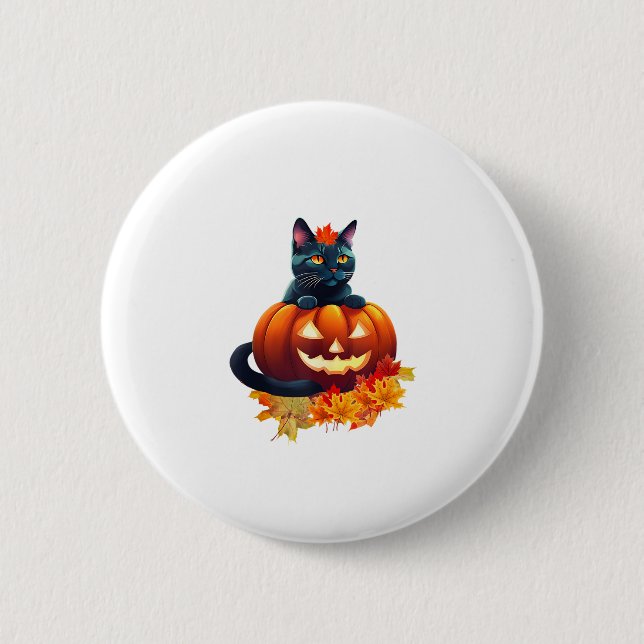 Autumn Cat, Pumpkin, Halloween Graphic Design Button (Vorderseite)
