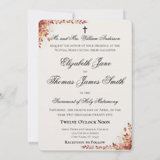 Autumn Catholic Red and Gold Wedding Invitation Einladung
