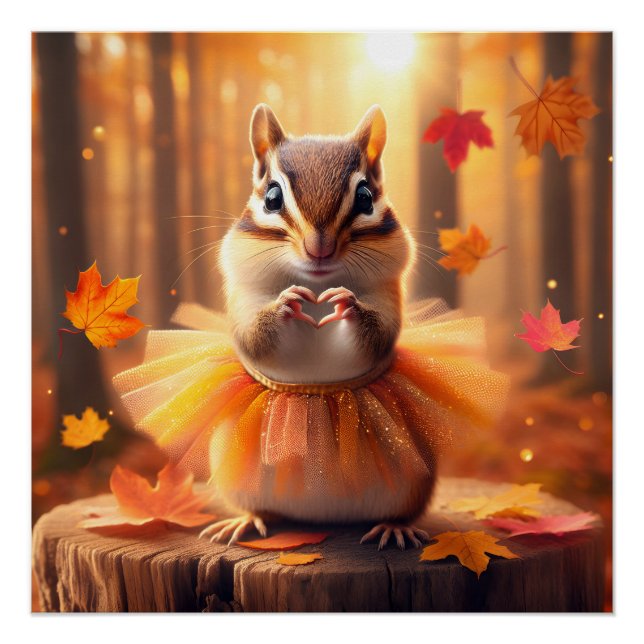 Autumn Chipmunk mit Tutu und Herz Poster (Vorderseite)