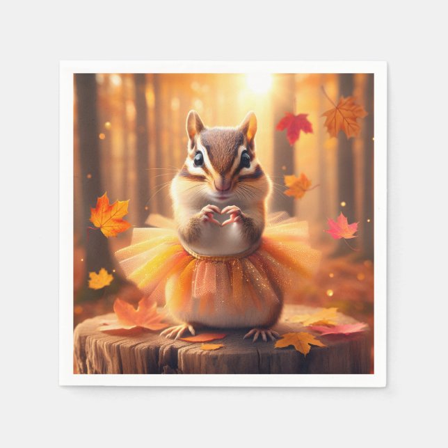Autumn Chipmunk mit Tutu und Herz Serviette (Vorderseite)
