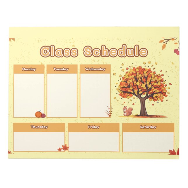 Autumn Class Schedule with Cute Fall Illustrations Notizblock (Vorderseite)