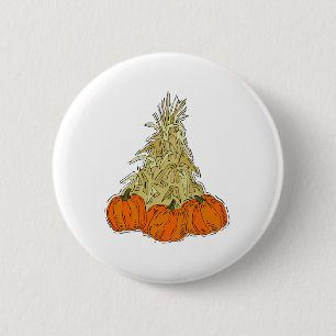 Autumn Cornstalks Pumpkins Button