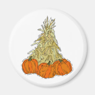 Autumn Cornstalks Pumpkins Magnet