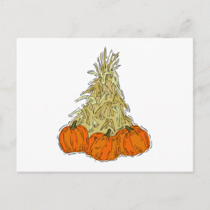 Autumn Cornstalks Pumpkins Postkarte