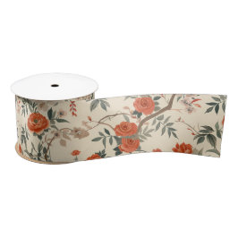 Autumn Cream Orange Floral Chinoiserie Satinband