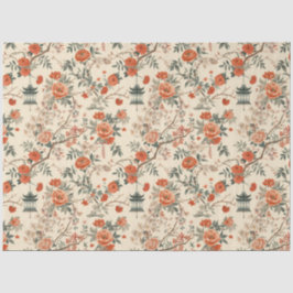 Autumn Cream Orange Floral Chinoiserie Seidenpapier