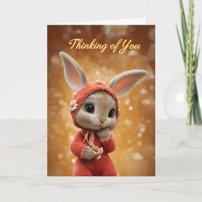 Autumn Daisy Baby Bunny in Red Thinking of You Karte (Vorderseite)