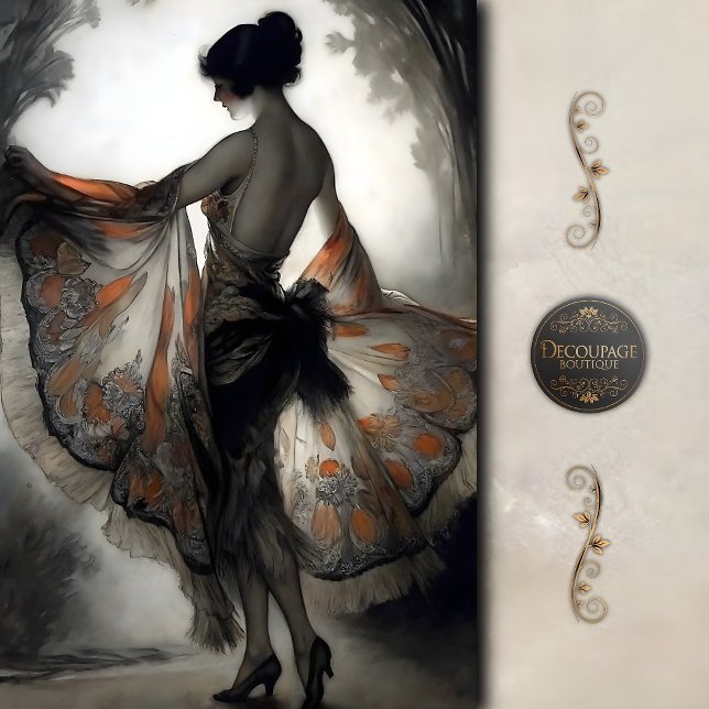 Autumn Dancer in Black & Burnt Orange Decoupage Seidenpapier (Autumn Dancer in Black and Burnt Orange Decoupage Tissue Paper)