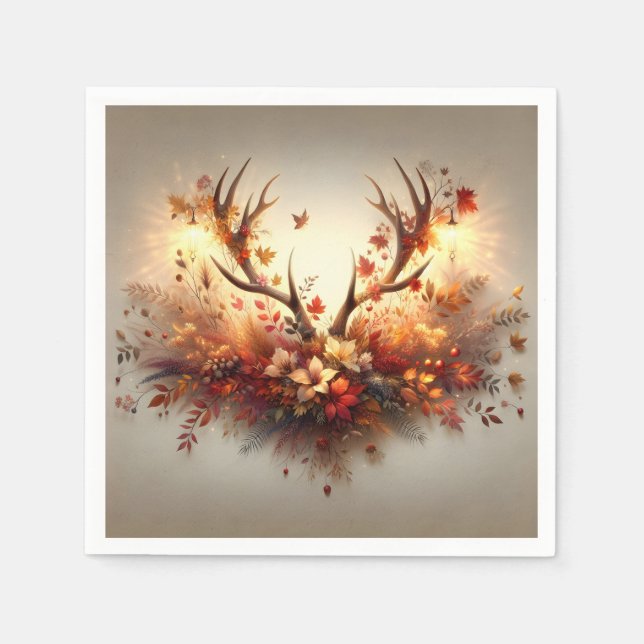 Autumn Deer Antler Bouquet Serviette (Vorderseite)